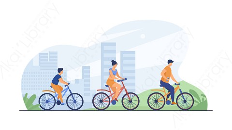 图片素材 扁平骑自行车插画户外生活场景-19