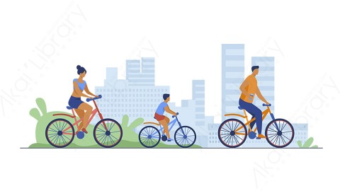 图片素材 扁平骑自行车插画户外生活场景-18