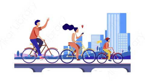 图片素材 扁平骑自行车插画户外生活场景-11