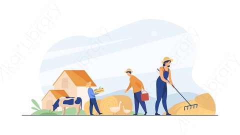 图片素材 扁平农场劳动插画户外生活场景-16