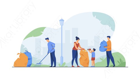 图片素材 扁平垃圾收集处理插画户外生活场景-3