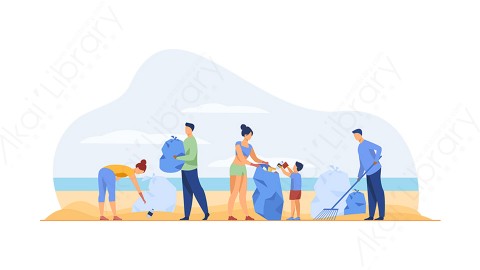 图片素材 扁平垃圾收集处理插画户外生活场景-20