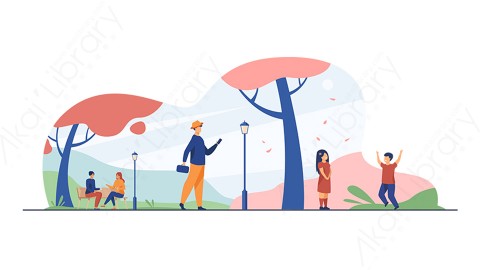 图片素材 扁平公园玩耍插画户外生活场景-9