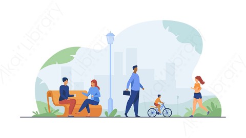 图片素材 扁平公园插画户外生活场景-8