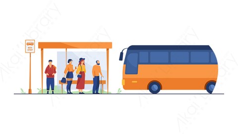 图片素材 扁平公交站插画户外生活场景-10