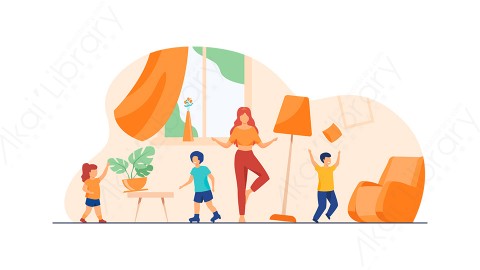 图片素材 扁平带孩子插画居家生活场景-15