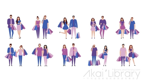 图片素材 扁平情侣男女购物人物日常角色包
