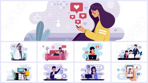 图片素材- 扁平UI卡通生活网络平面卡通图形设计插画MG二维矢量素材场景包