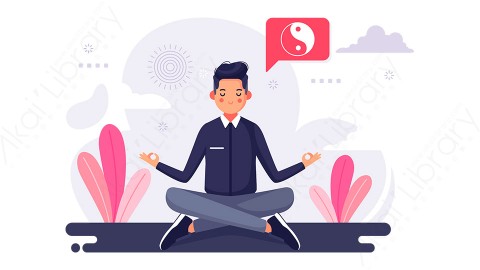图片素材 扁平打坐冥想生活卡通场景-4