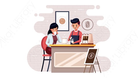 图片素材 扁平咖啡店生活卡通场景-16