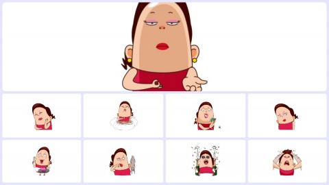视频素材 可爱大妈家庭主妇动态表情包_01