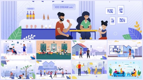 图片素材-扁平生活办公平面卡通图形设计插画MG二维矢量素材背景场景包