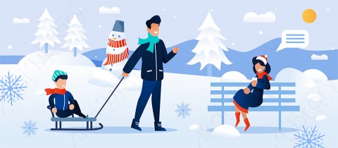 图片素材 扁平冬天雪景户外生活场景-17