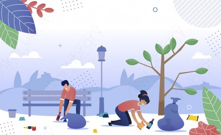 图片素材 扁平捡垃圾户外生活场景-11