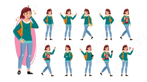 图片素材 扁平女学生人物角色-3