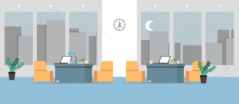 图片素材 扁平晚上办公室商务办公场景-1