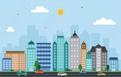 图片素材 扁平城市远景天际线建筑城市场景-8