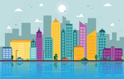 图片素材 扁平城市远景天际线建筑城市场景-11