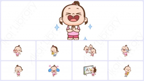 视频素材 可爱呆萌小女孩动态表情包_07