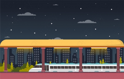图片素材 扁平火车高铁路建筑城市场景-6