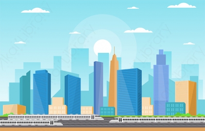 图片素材 扁平火车高铁路建筑城市场景-9