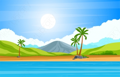图片素材 扁平海边沙滩自然场景-7