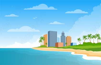 图片素材 扁平海边沙滩自然场景-10
