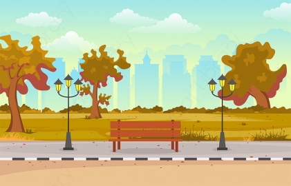 图片素材 扁平秋天的公园生活场景-1