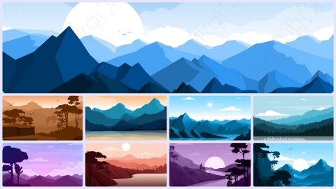 图片素材 扁平山脉森林自然平面卡通图形设计插画MG二维矢量素材背景场景包