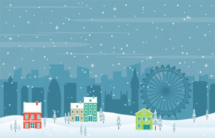 图片素材 扁平下雪中的城市建筑场景-3
