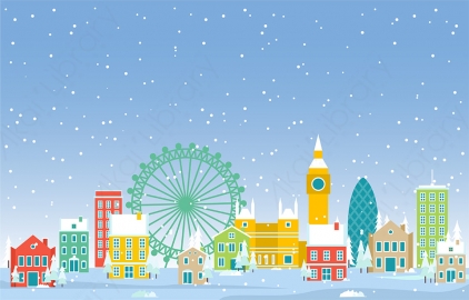 图片素材 扁平下雪中的城市建筑场景-4