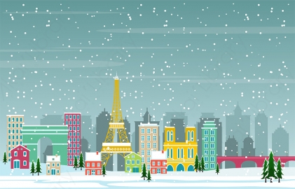 图片素材 扁平下雪中的城市建筑场景-7