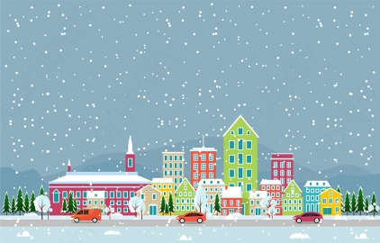 图片素材 扁平下雪中的城市建筑场景-10
