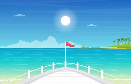 图片素材 扁平游艇甲板自然场景-2
