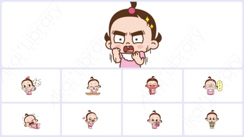 视频素材 可爱呆萌小女孩动态表情包_19