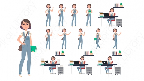 图片素材 MG扁平女生学生日常角色设计矢量二维图形AI素材包