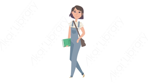 图片素材 扁平走路女生学生人物日常角色-10