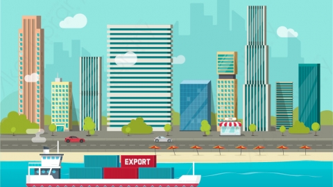 图片素材 扁平海港城市场景
