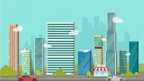 图片素材 扁平沿街道道路城市景观场景