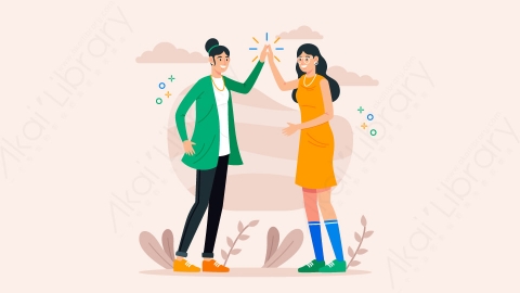 图片素材 扁平年轻妇女击掌场景