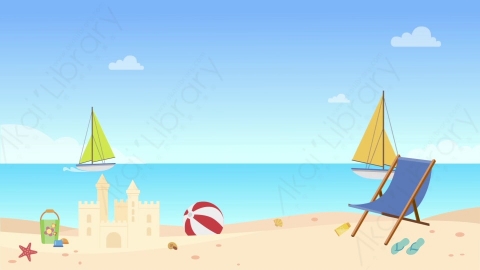 AE模板 01-beach-1海滩沙滩MG扁平卡通户外场景背景