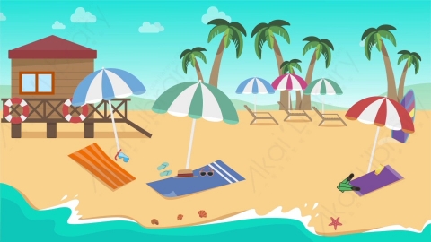 AE模板 02-beach-2海滩沙滩MG扁平卡通户外场景背景