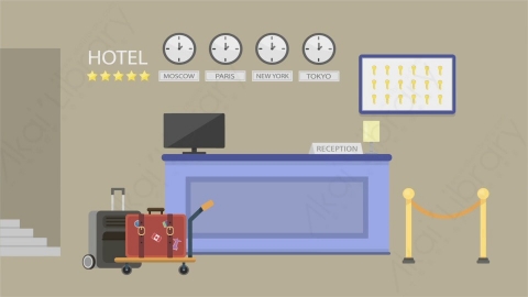 AE模板 03-hotel-reception酒店前台接待MG扁平卡通旅行旅游场景背景