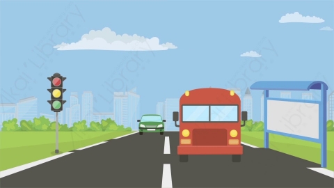 AE模板 05-bus-station汽车站MG扁平卡通街道公园马路场景背景