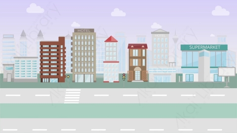 AE模板 07-street-2城市街道马路MG扁平卡通街道公园马路场景背景