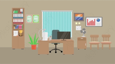 AE模板 04-office-1办公室MG扁平卡通办公室场景背景