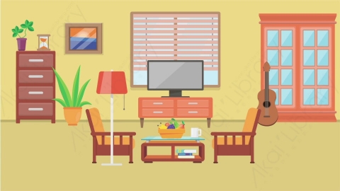 AE模板 04-living-room-1客厅MG扁平卡通居家客厅厨房场景背景