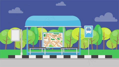 AE模板 02-bus-station-1公交站MG扁平卡通场景背景