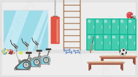 AE模板 09-fitness-1健身房MG扁平卡通场景背景