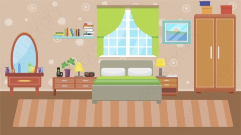AE模板 05-bedroom-1卧室MG扁平卡通居家客厅儿童房场景背景